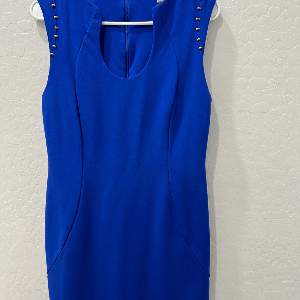 T Tahari Blue Gold-Studded Fitted Sheath Dress – Size 8